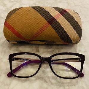 Burberry glasses with blue anti reflective lenses with the Burberry cases